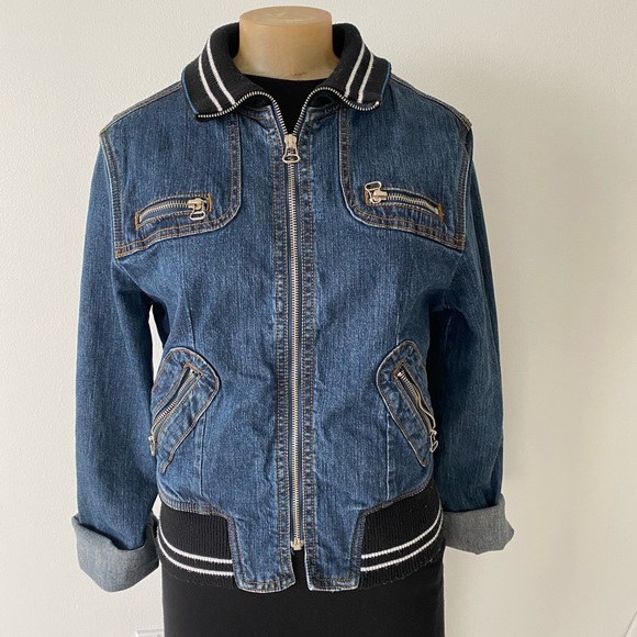 VIGOSS | denim bomber varsity jean jacket - Picture 3 of 11